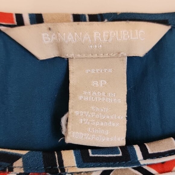 Banana Republic Tie Waist Midi Dress – Size 8P | Lined Boho Geometric Print - Picture 2 of 5